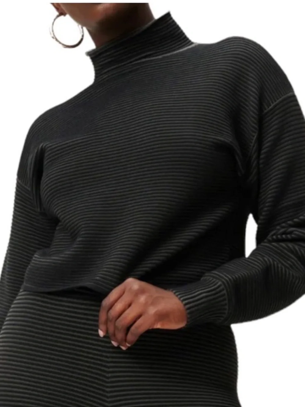 Good American Heavy Ribbed Boxy Mockneck Long Sleeve Top Size 3